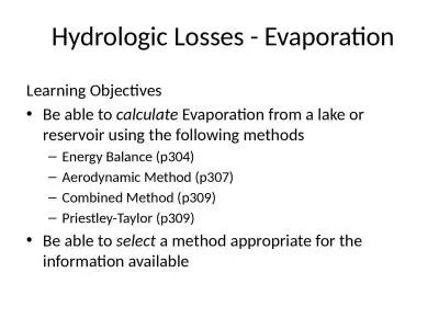 Hydrologic Losses - Evaporation