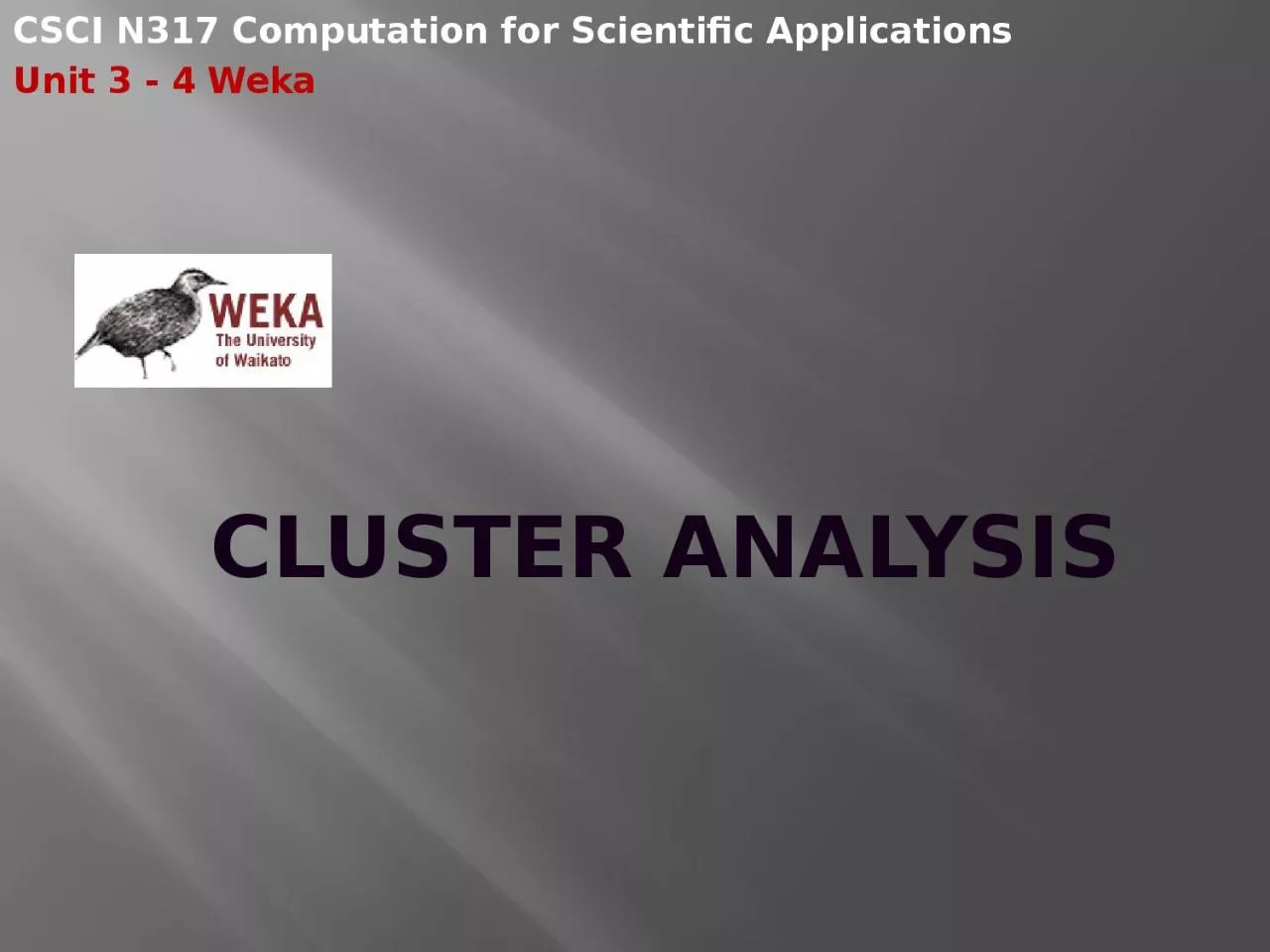 Cluster Analysis CSCI N317 Computation for Scientific Applications