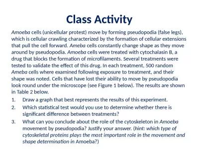 Class  Activity Amoeba  cells (unicellular protest) move by forming pseudopodia (false