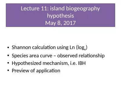 Lecture 11: island biogeography hypothesis