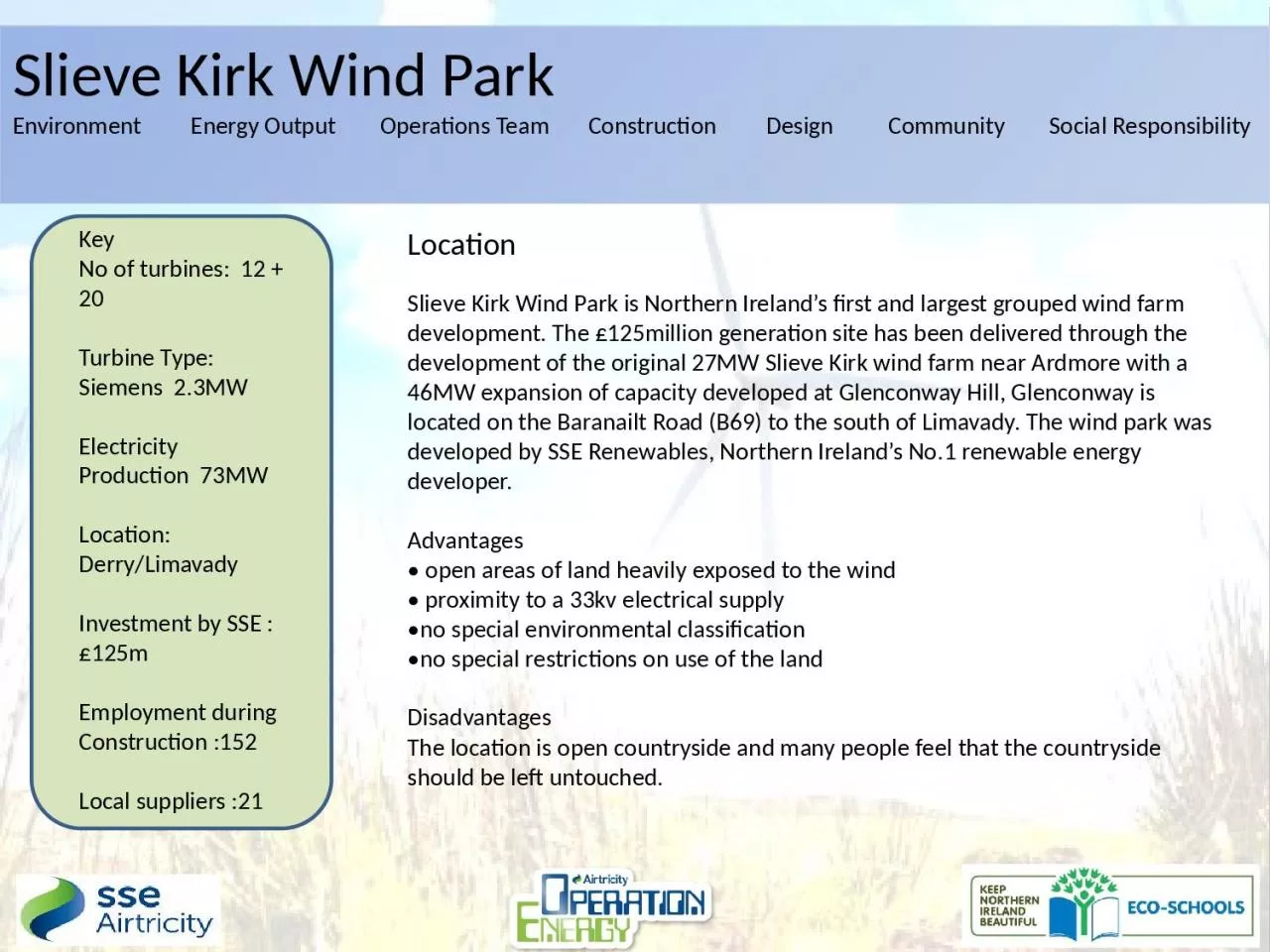 PPT-Slieve Kirk Wind Park Environment Energy Output Operations Team