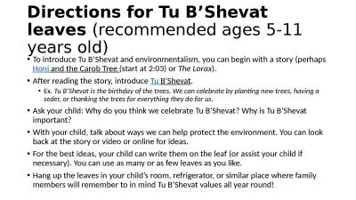 Directions for Tu  B’Shevat