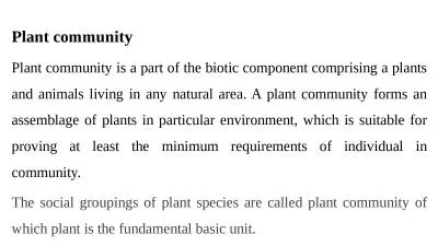 Plant community Plant community is a part of the biotic component comprising a plants