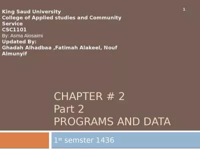 Chapter # 2   Part 2 Programs And data