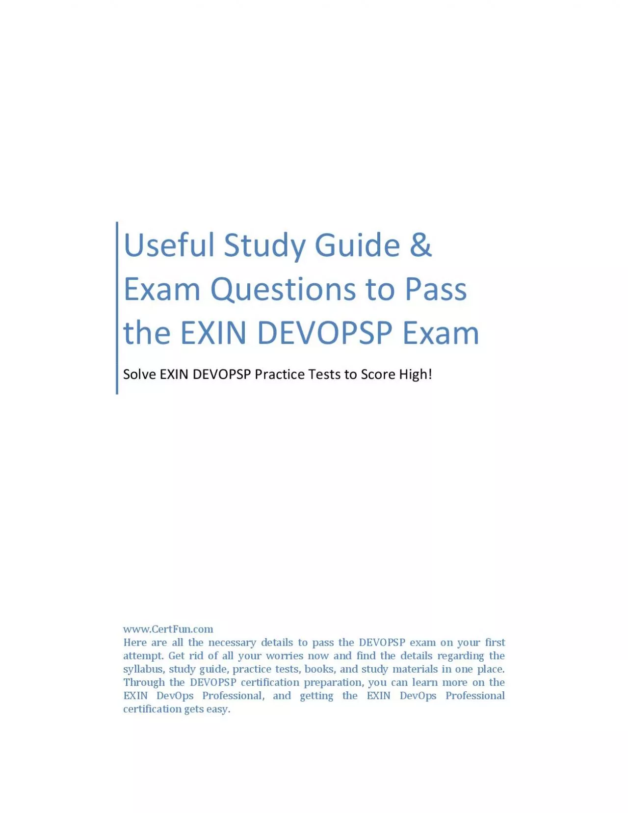 PDF-Useful Study Guide & Exam Questions to Pass the EXIN DEVOPSP Exam