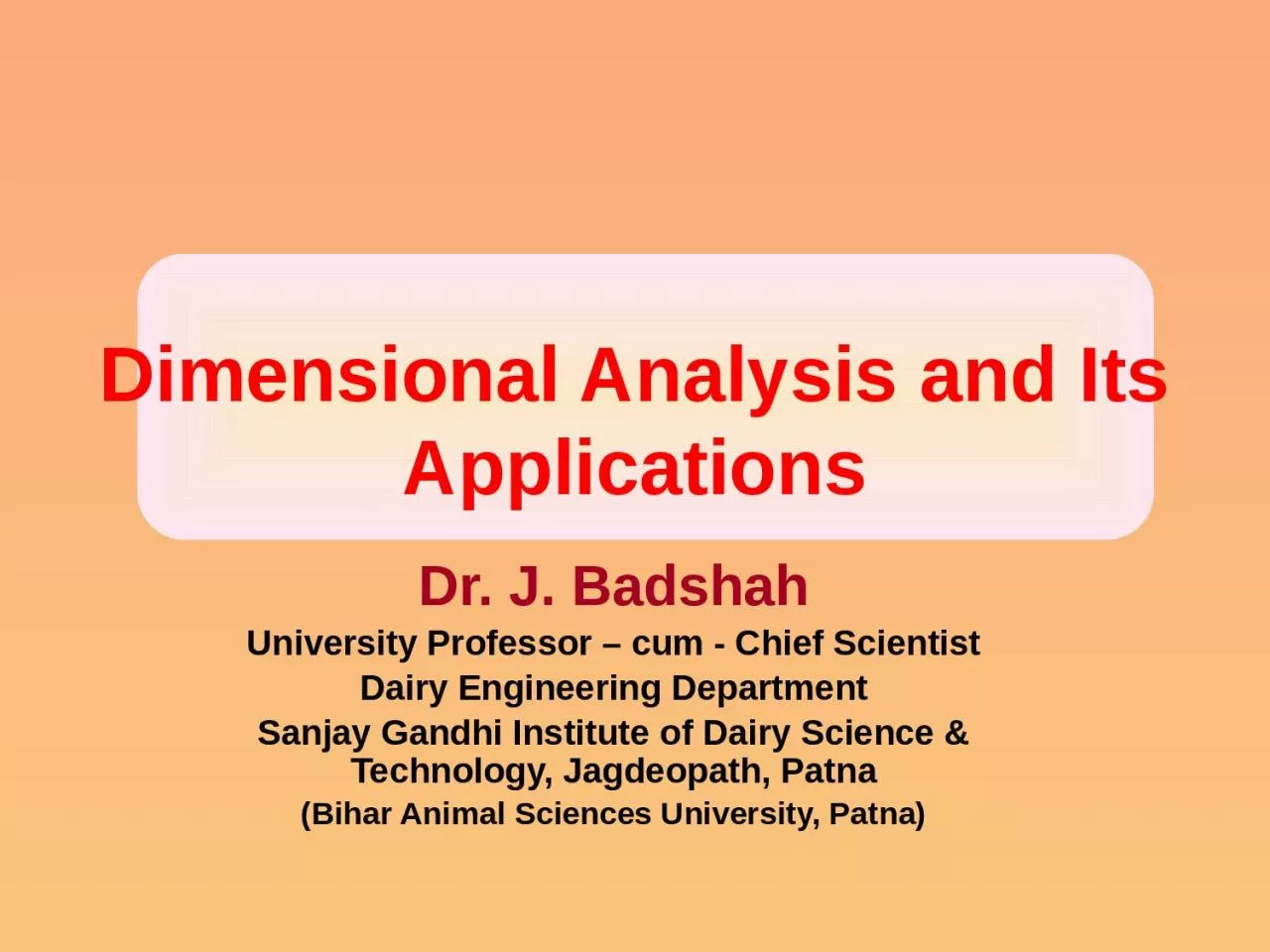 PPT-Dimensional Analysis and Its Applications