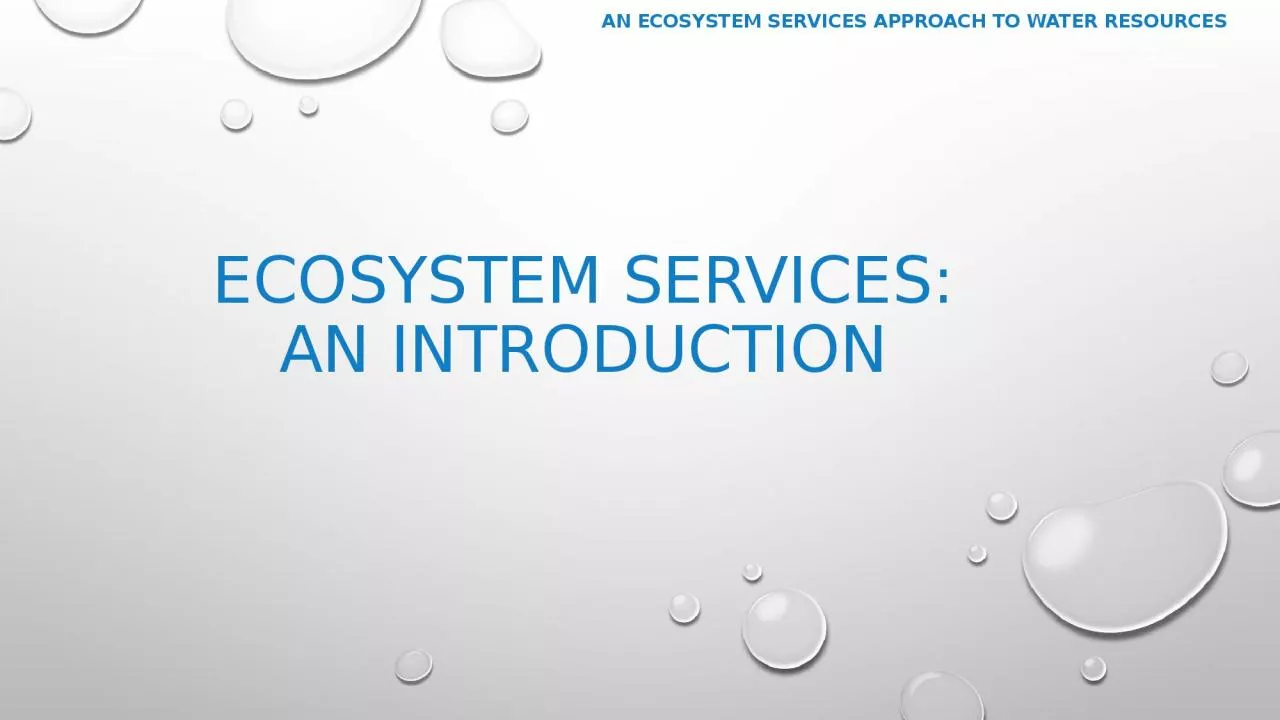 Ecosystem Services: an Introduction