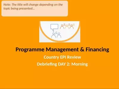 Programme Management & Financing