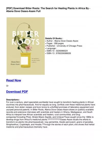 Download [PDF] Bitter Roots: The Search for Healing Plants in Africa