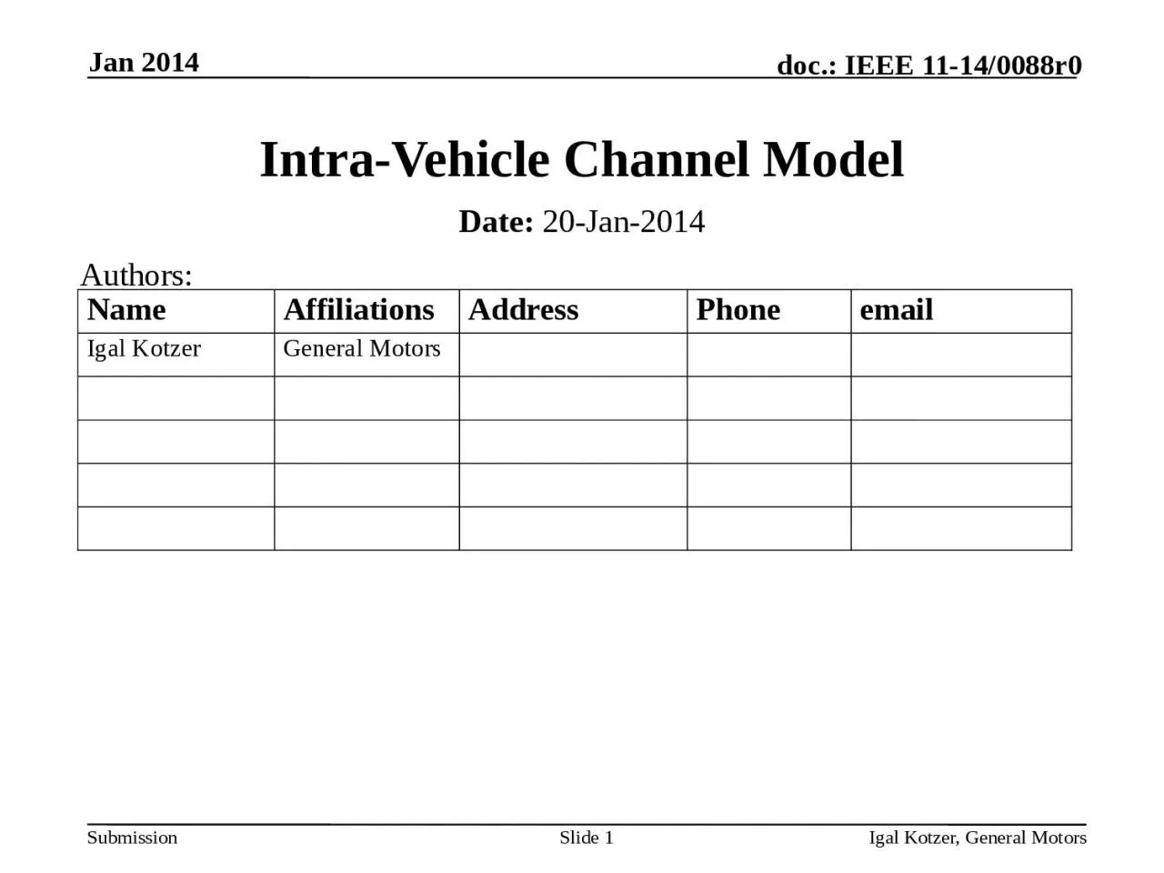 PPT-Jan 2014 Igal Kotzer, General Motors