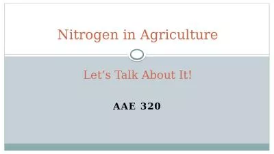 AAE 320 Nitrogen in Agriculture