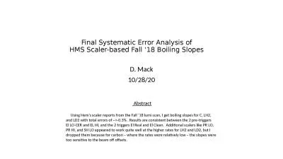 Final Systematic Error Analysis of