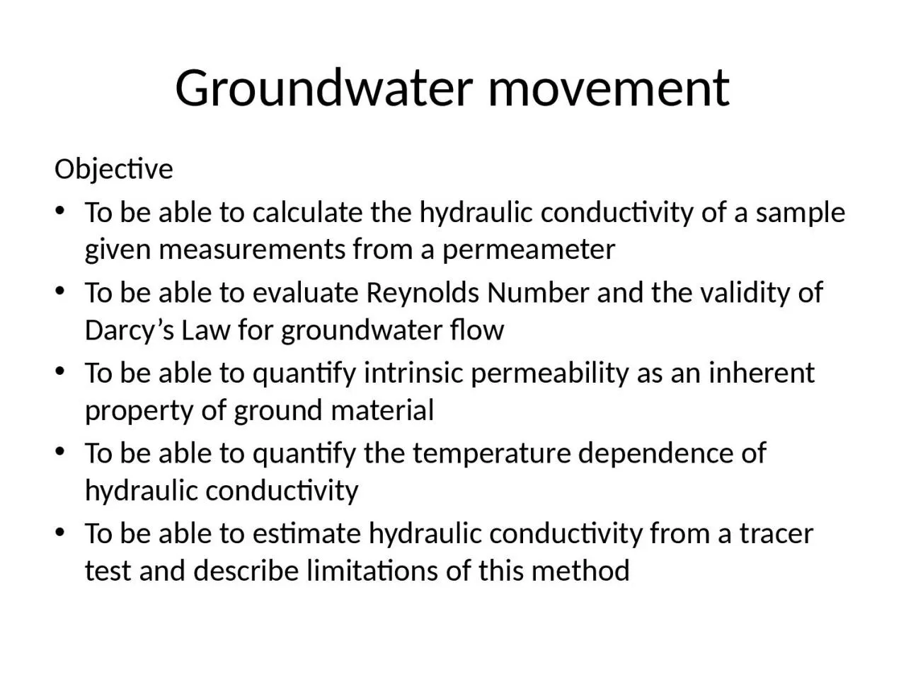 PPT-Groundwater movement Objective