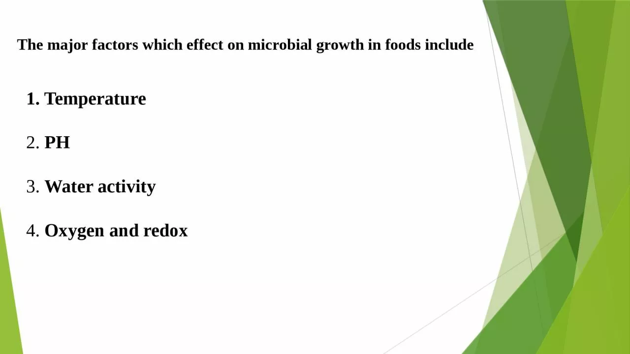 PPT-The major factors which effect on microbial growth in foods include