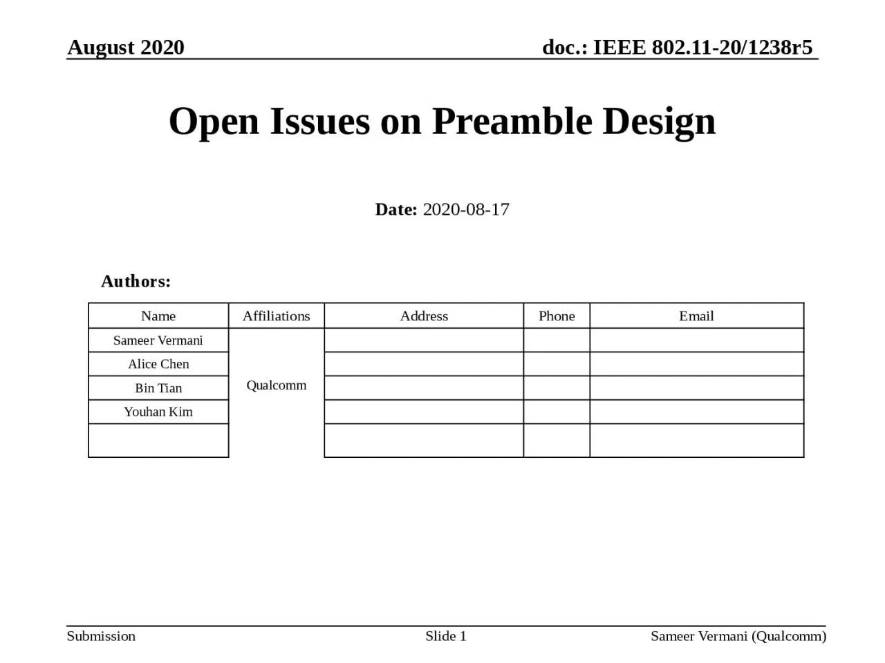 PPT-Open Issues on Preamble Design