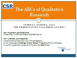 Tuesday, March 4, 2014 The presentation will begin at Noon