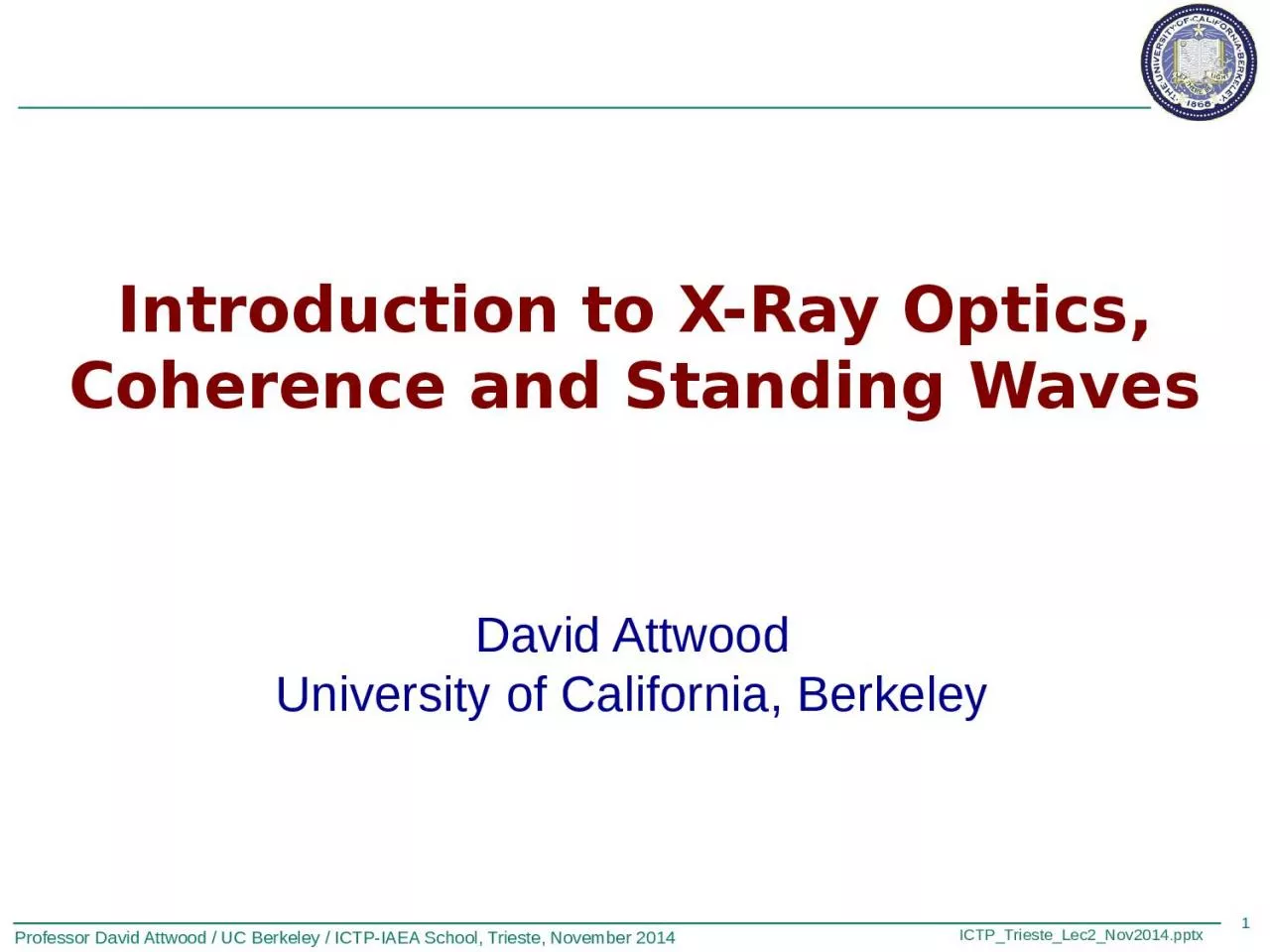 PPT-Introduction to X-Ray Optics, Coherence and Standing Waves