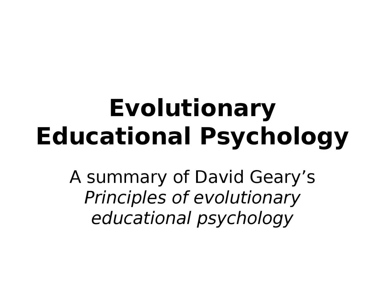 Evolutionary Educational Psychology
