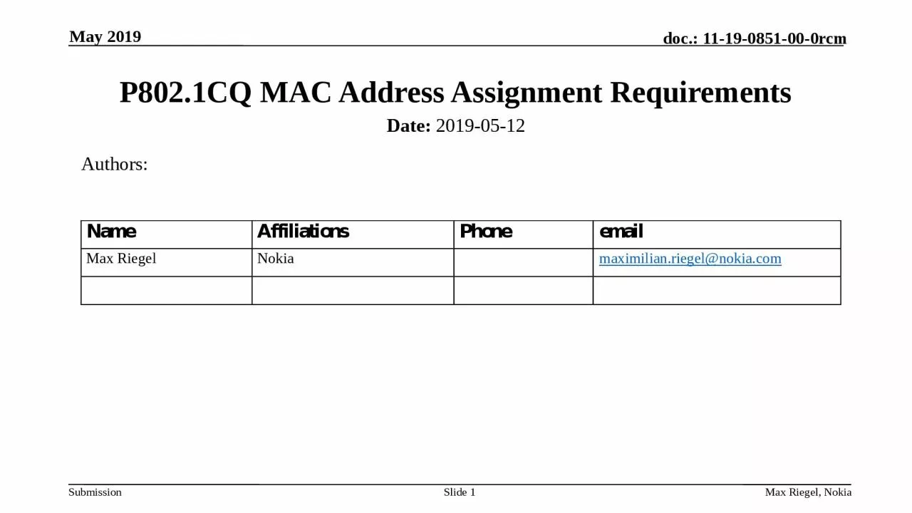 P802.1CQ MAC Address Assignment Requirements