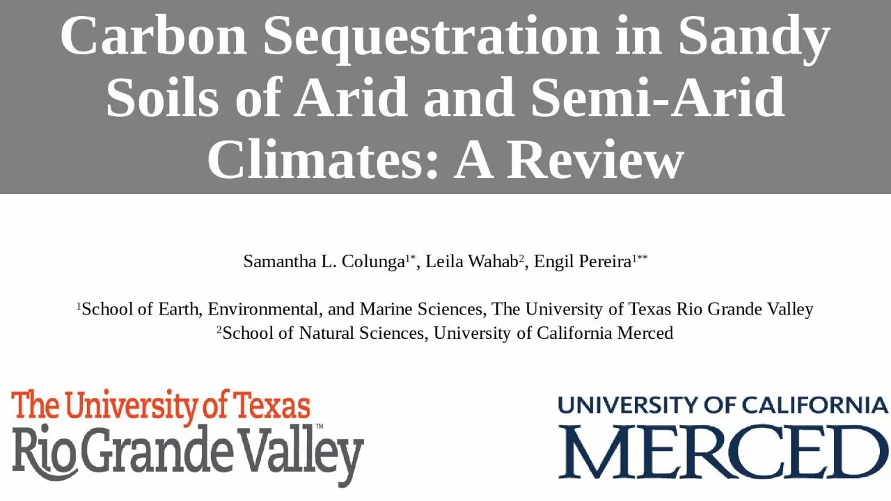 Carbon Sequestration in Sandy Soils of Arid and Semi-Arid Climates: A Review