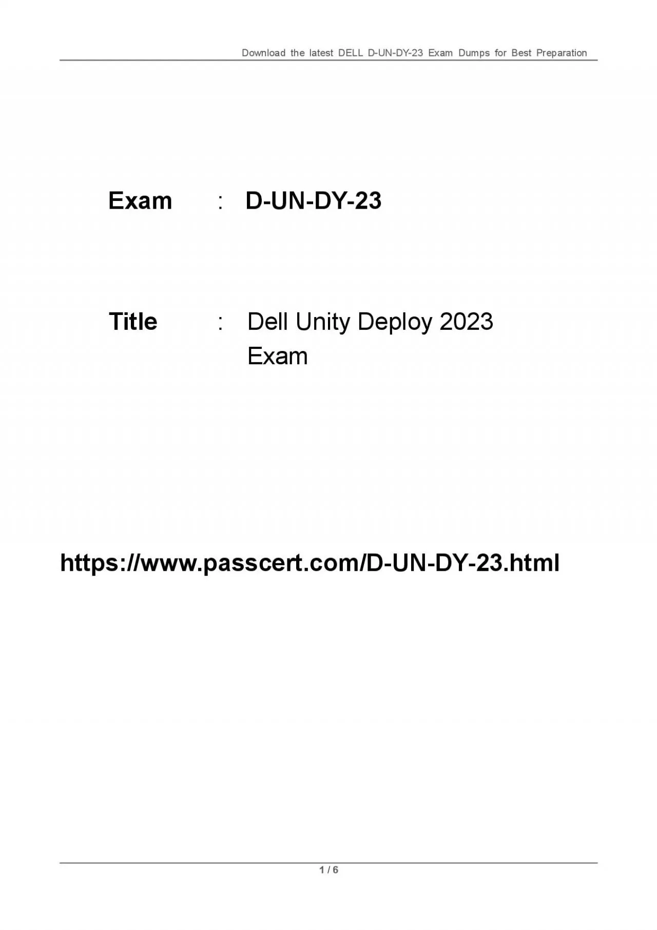 PDF-D-UN-DY-23 Dell Unity Deploy 2023 Exam Dumps