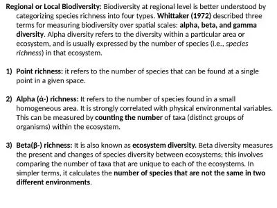Regional or Local Biodiversity: