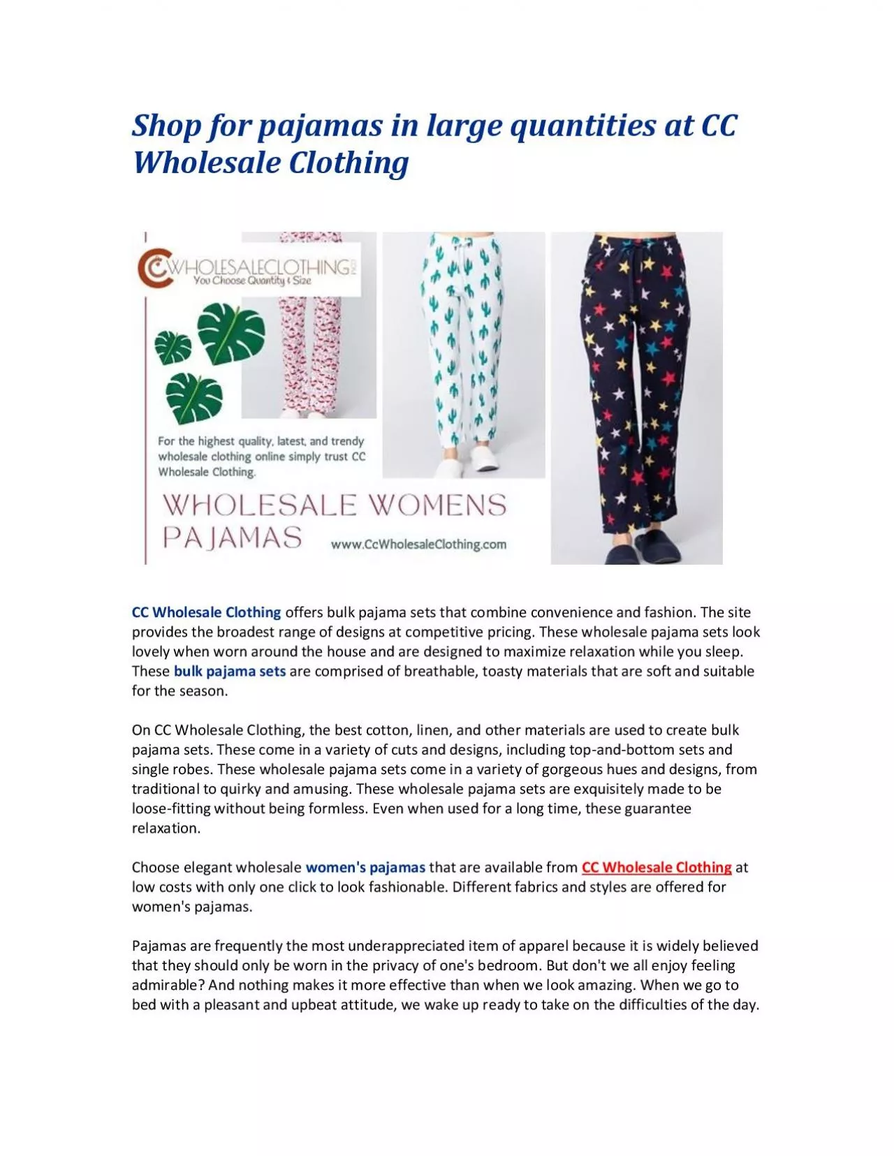 PDF-Shop for pajamas in large quantities at CC Wholesale Clothing