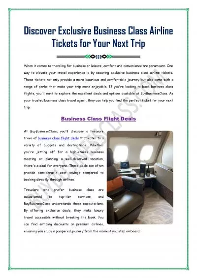Exclusive Business Class Airline Tickets