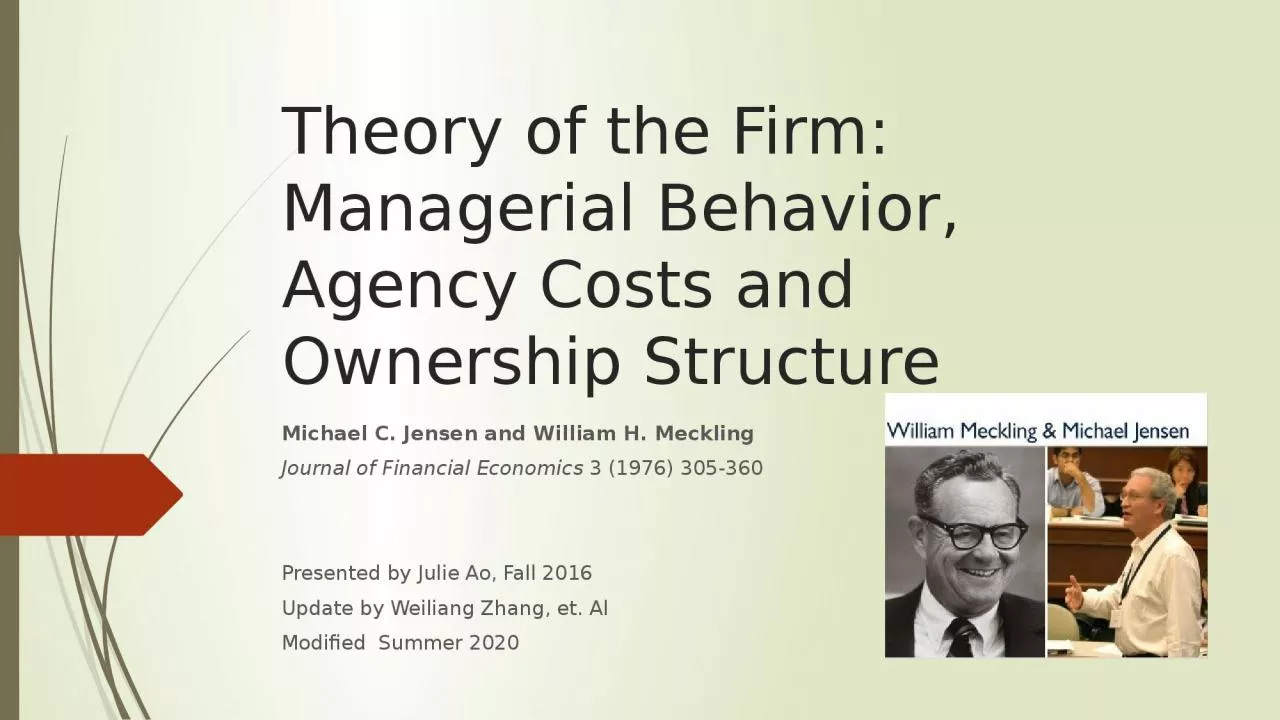 Theory of the Firm: Managerial Behavior, Agency Costs and Ownership Structure