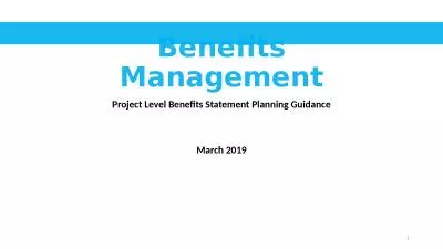 Benefits Management Project Level Benefits Statement Planning Guidance