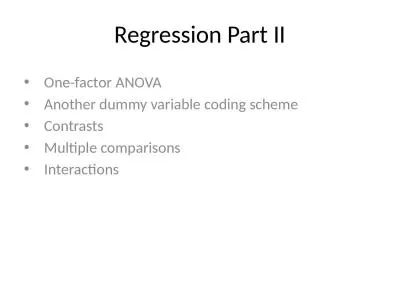 Regression Part II One-factor ANOVA