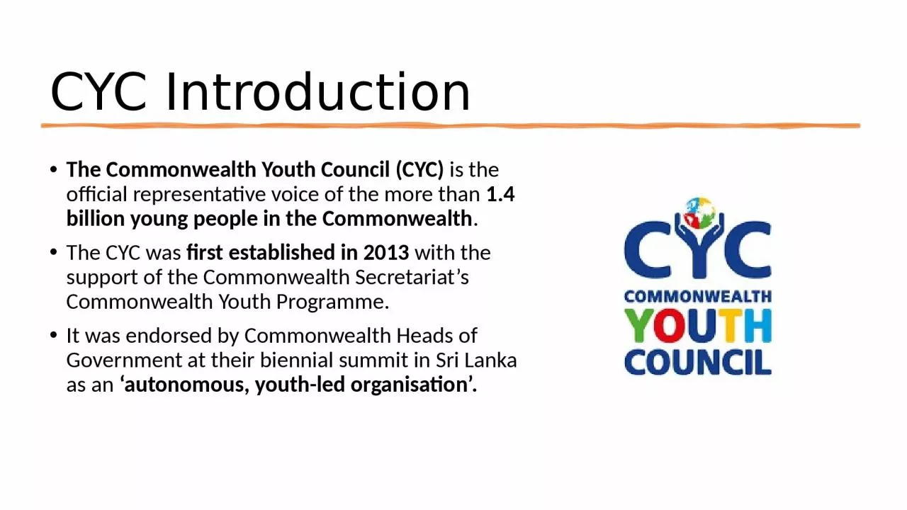 CYC Introduction  The Commonwealth Youth Council (CYC)