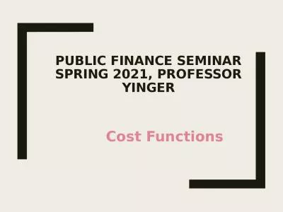 Public Finance Seminar Spring 2021, Professor Yinger