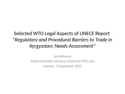 Selected WTO  Legal  Aspects of UNECE Report