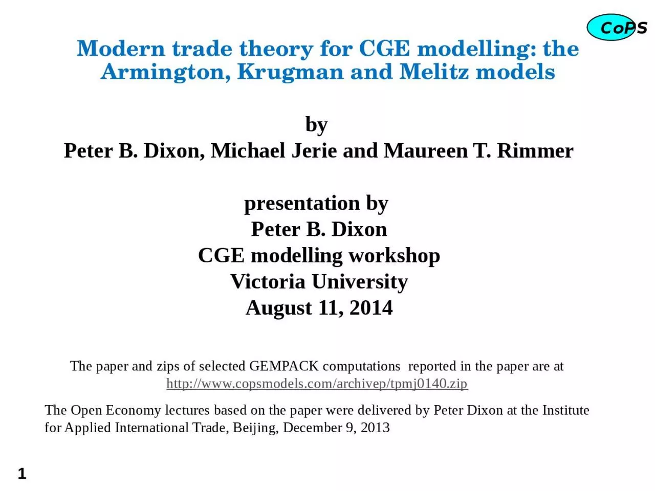 PPT-Modern trade theory for CGE modelling: the