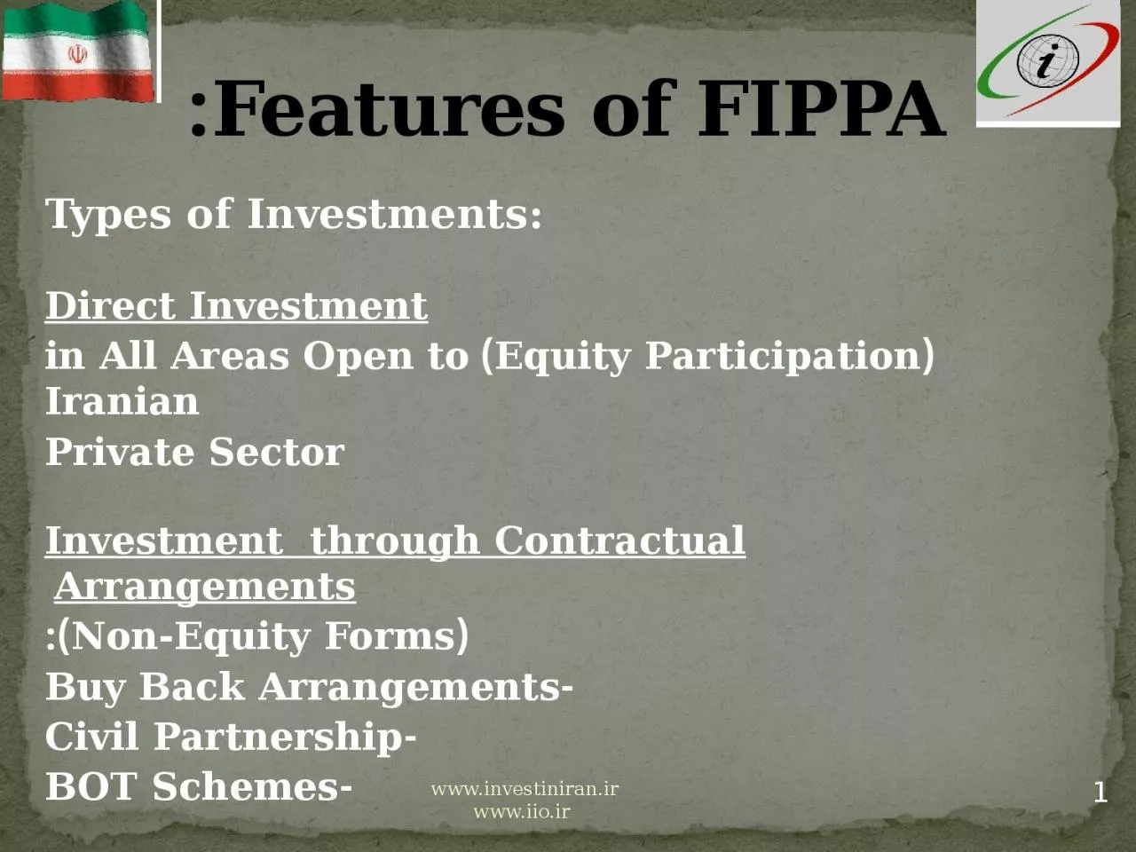 PPT-Features of FIPPA: Types of Investments: