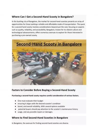 Where Can I Get a Second-Hand Scooty in Bangalore?