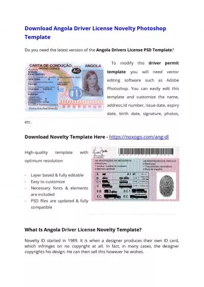 Angola Drivers License PSD Template – Download Photoshop File