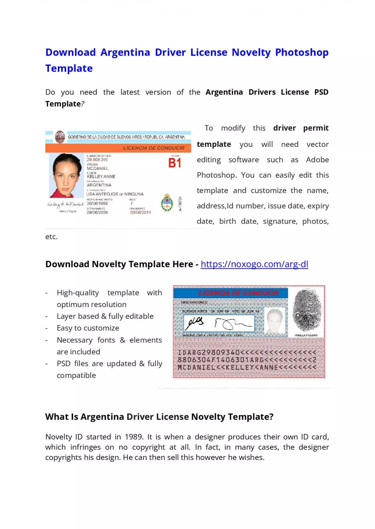 PDF-Argentina Drivers License PSD Template – Download Photoshop File