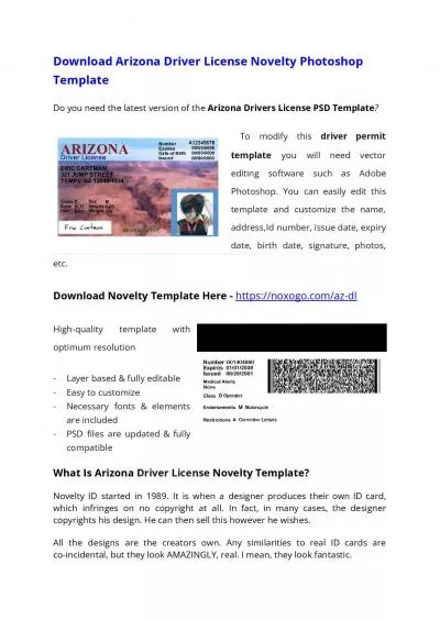 Arizona Drivers License PSD Template – Download Photoshop File