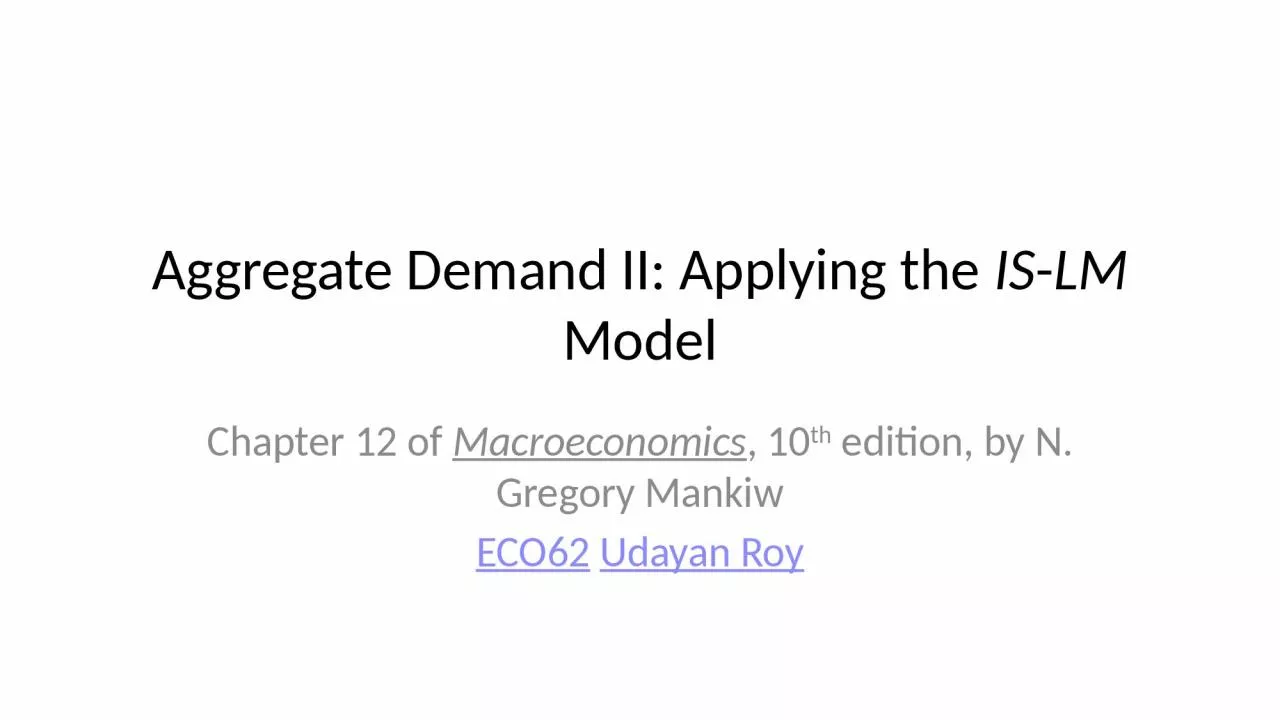 PPT-Aggregate Demand II: Applying the