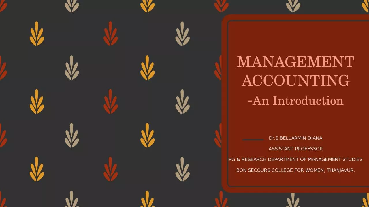 MANAGEMENT ACCOUNTING - An Introduction