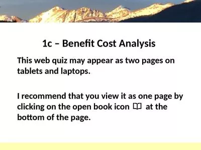 1c – Benefit Cost Analysis