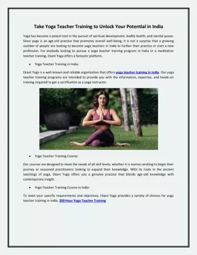 Take Yoga Teacher Training to Unlock Your Potential in India