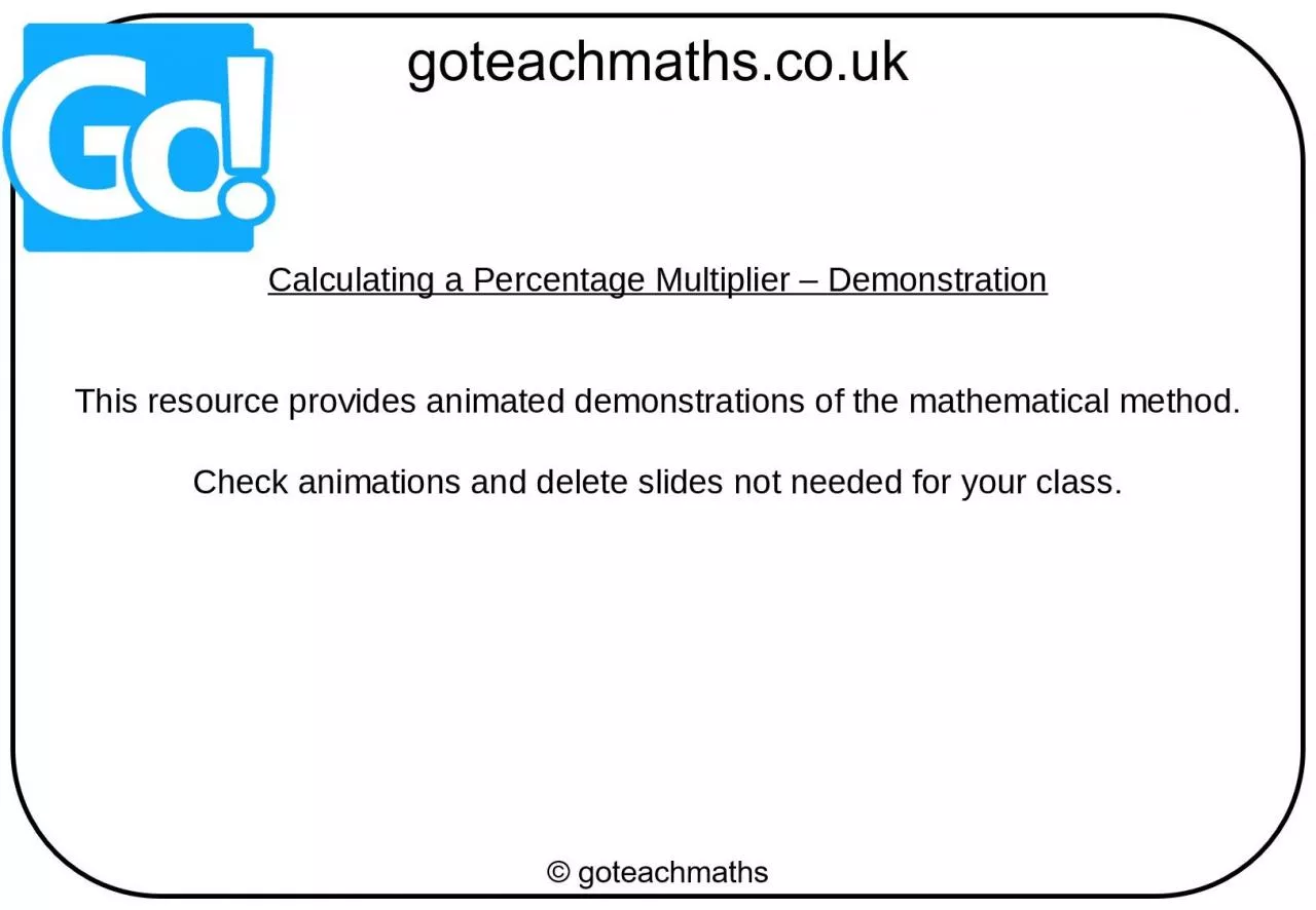 Calculating a Percentage Multiplier – Demonstration