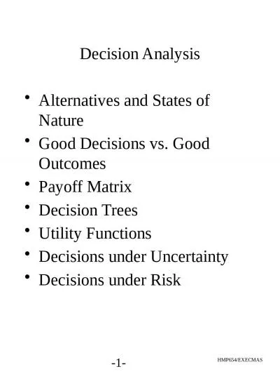 Decision Analysis Alternatives and States of Nature