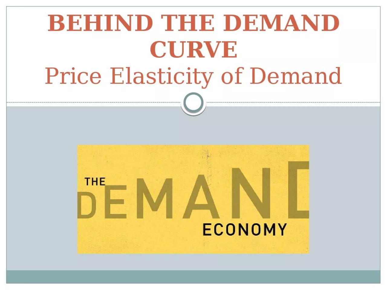 BEHIND THE DEMAND CURVE Price Elasticity of Demand