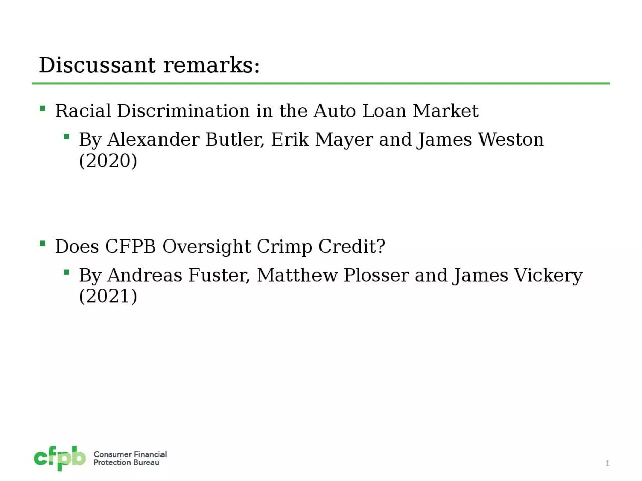 PPT-Discussant remarks: Racial Discrimination in the Auto Loan Market