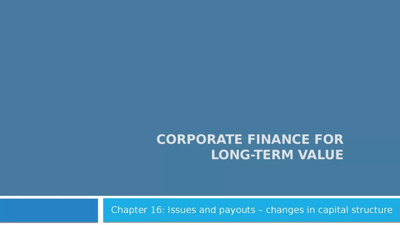 Corporate Finance for Long-Term Value