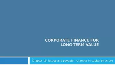 Corporate Finance for Long-Term Value